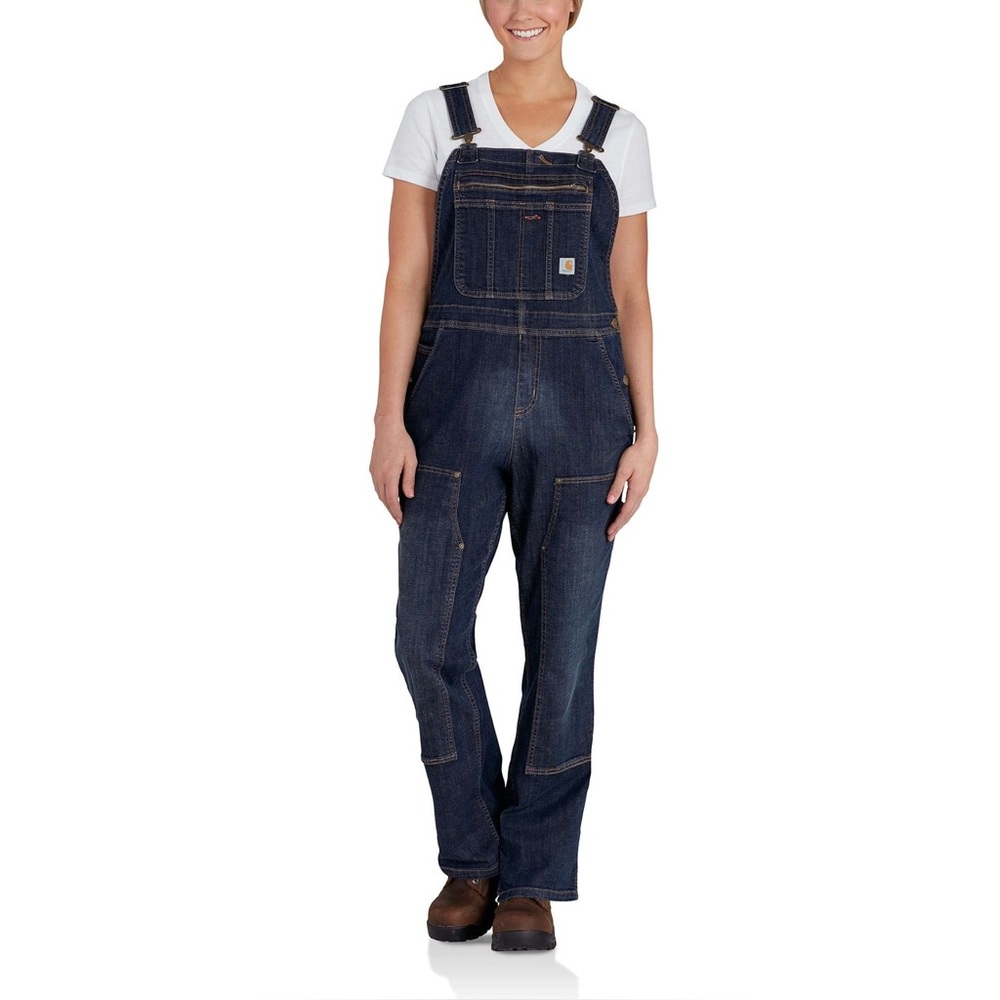 Carhartt Brewster Double Front Bib Unlined Denim Overalls LARGE Regular (12/14)